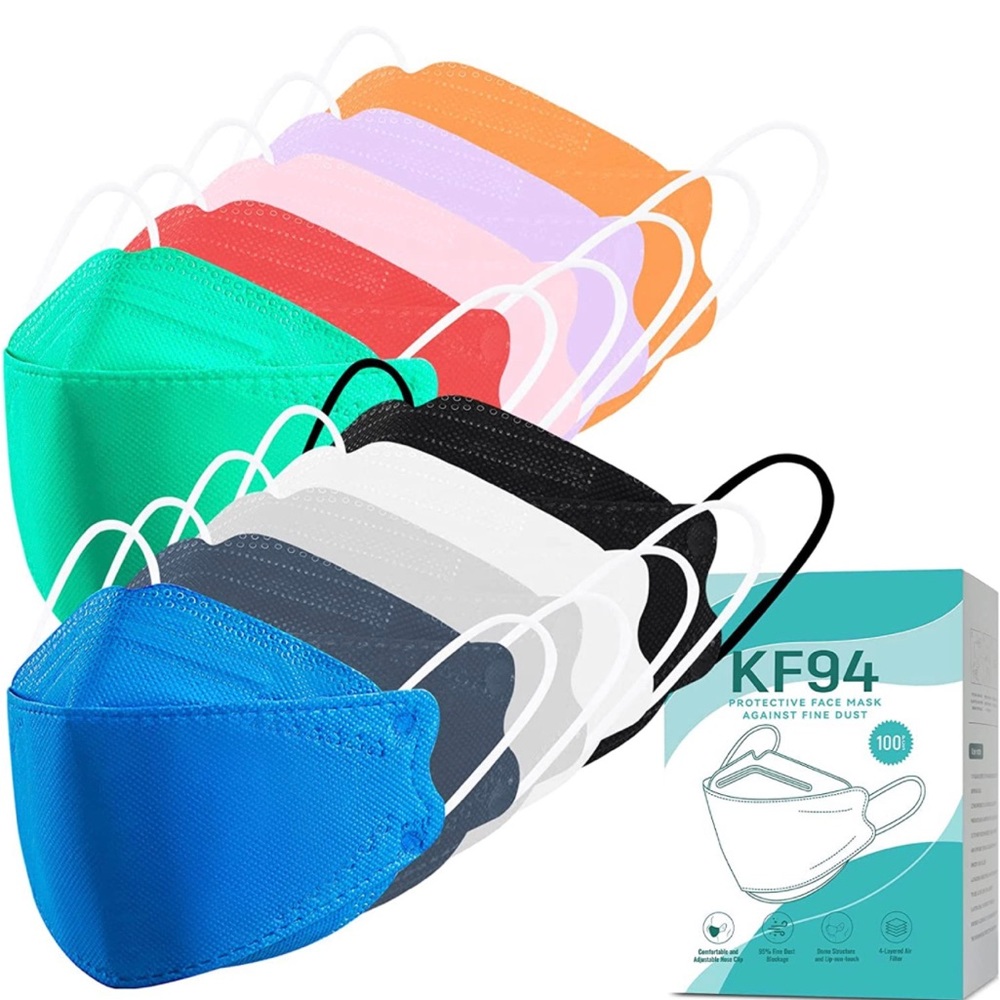 UNISEX 100 PCS (10 Color) Adult Multicolored KF94 Face Masks with Nose Clip.